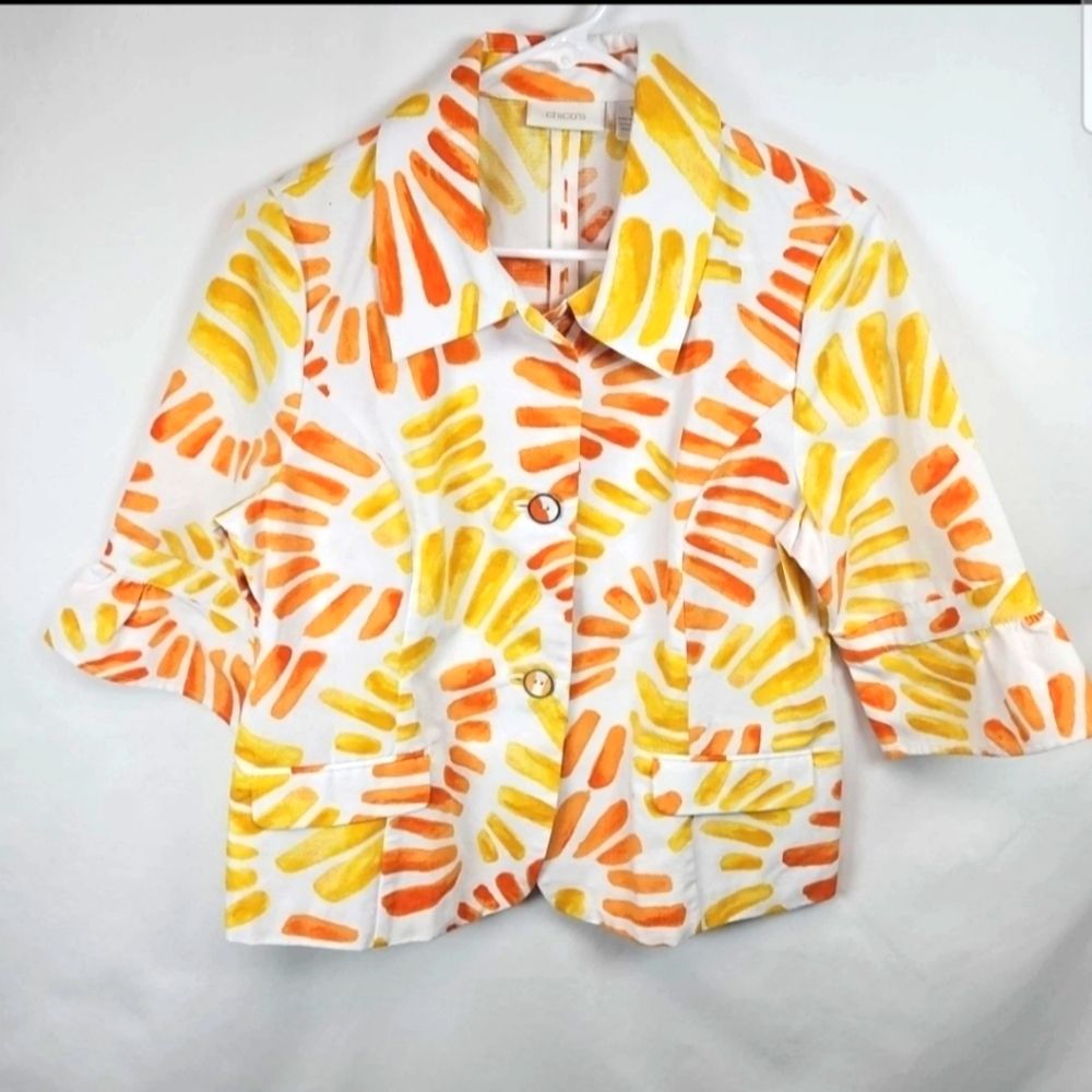 Chico's cropped lightweight jacket 1/2 sleeve pockets 100% cotton Size 1X